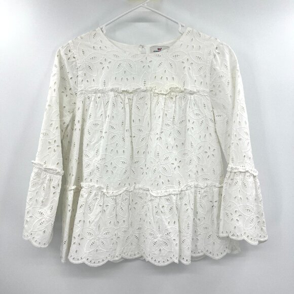 Vineyard Vines White Eyelet Trumpet Sleeve Blouse Women's XS - Picture 1 of 4